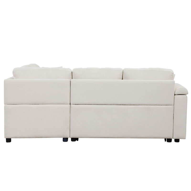 L-Shape Sofa Bed Pull-Out Sleeper Sofa With Wheels, USB Ports, Power Sockets For Living Room