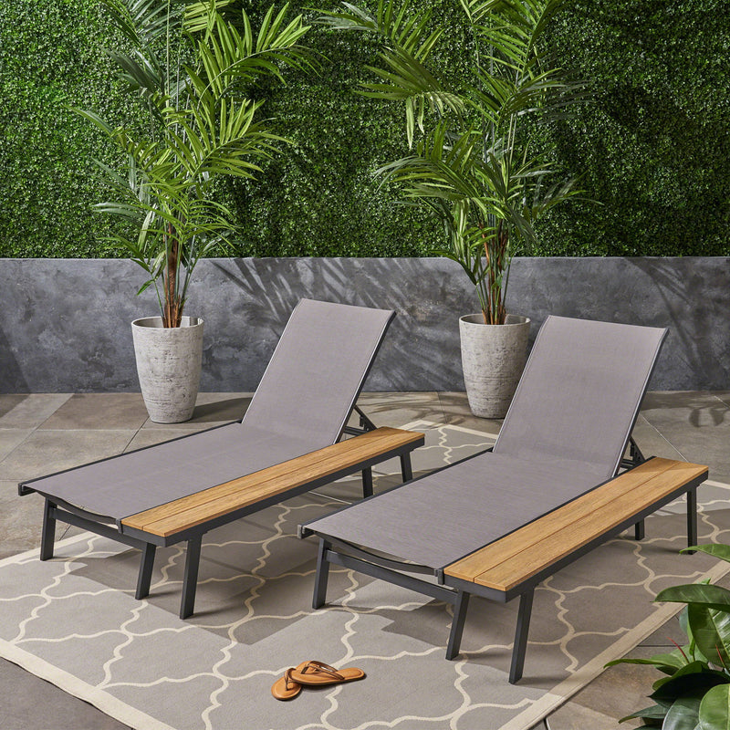 Waterloo - Chaise Lounge With Attached Wood Side Table (Set of 2) Adjustable Eucalyptus Wood And - Gray / Black