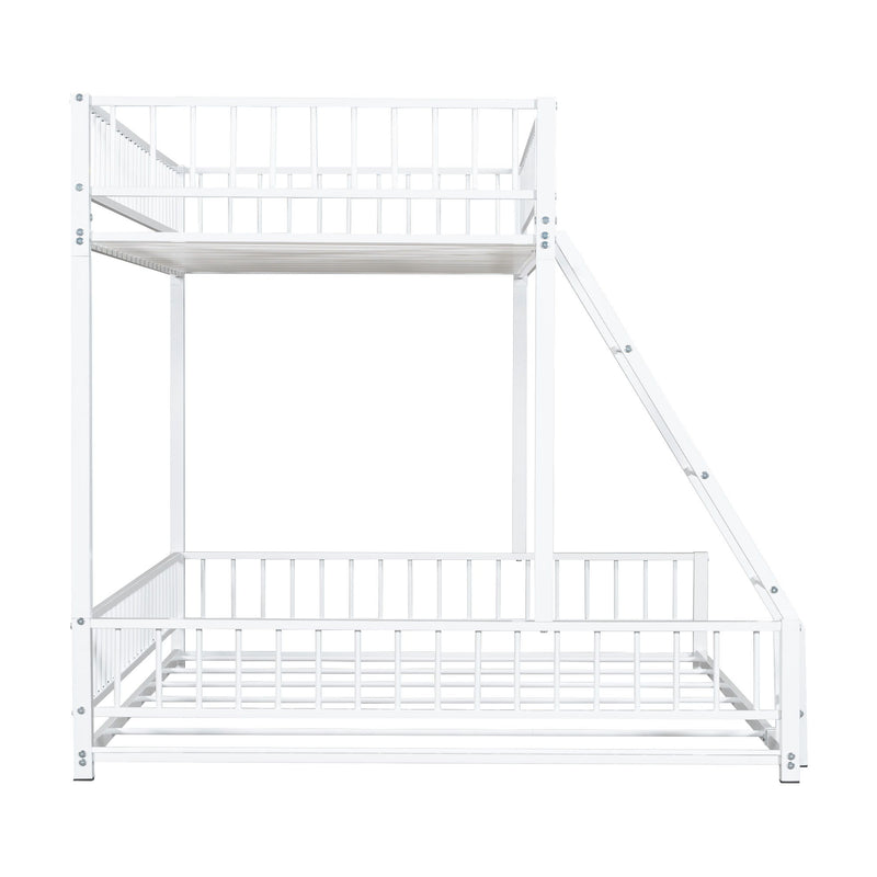 Bunk Bed Frame With Ladder And Safety Guardrails