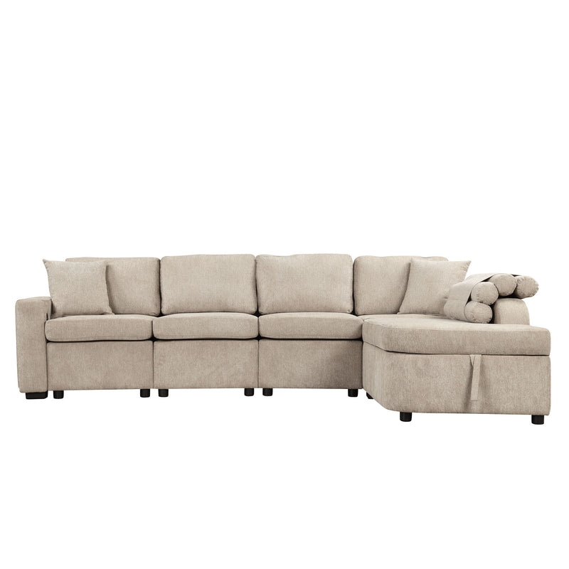 L-Shaped Couch Sectional Sofa With Storage Chaise, Cup Holder And USB Ports For Living Room