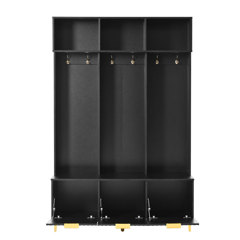 Modern Large Storage Hall Tree With Bench, 6 Hooks
