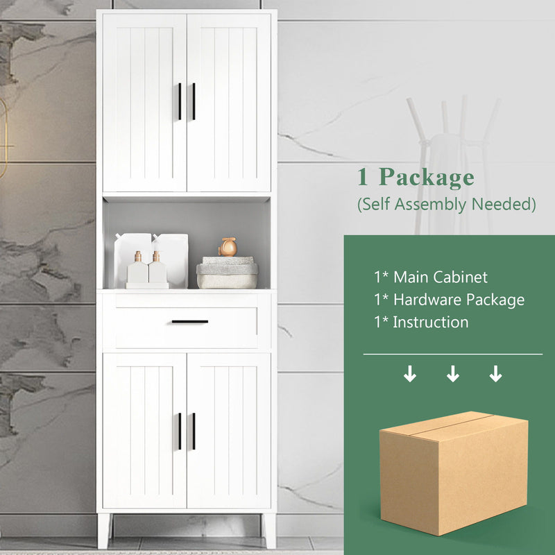 Tall Bathroom Cabinet With Drawer And Adjustable Shelves - White