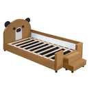 Upholstered Daybed With Bear Shaped Headboard, Hydraulic System And Breathable Mesh Fence
