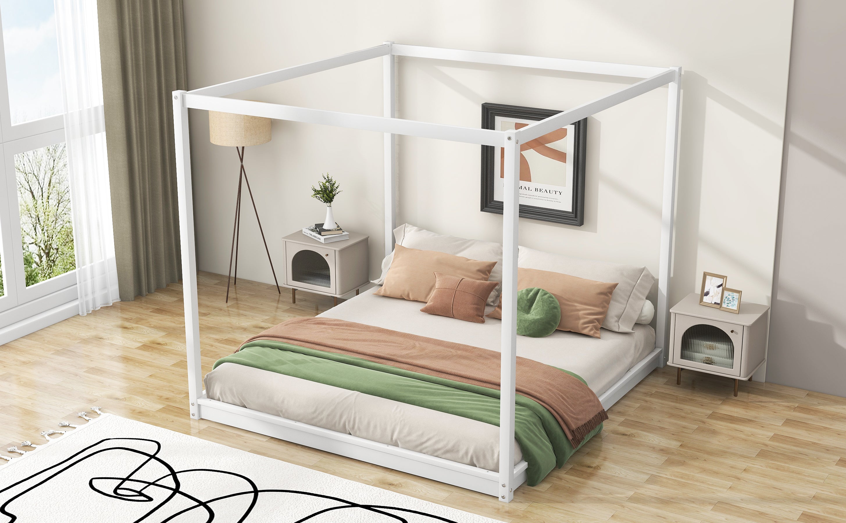 King Size Canopy Platform Bed with Support Legs,White - Atlantic Fine Furniture Melbourne FL