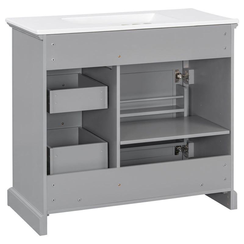 36" Bathroom Vanity With Sink, 2 Tip Out Drawers, Soft Close Hinges