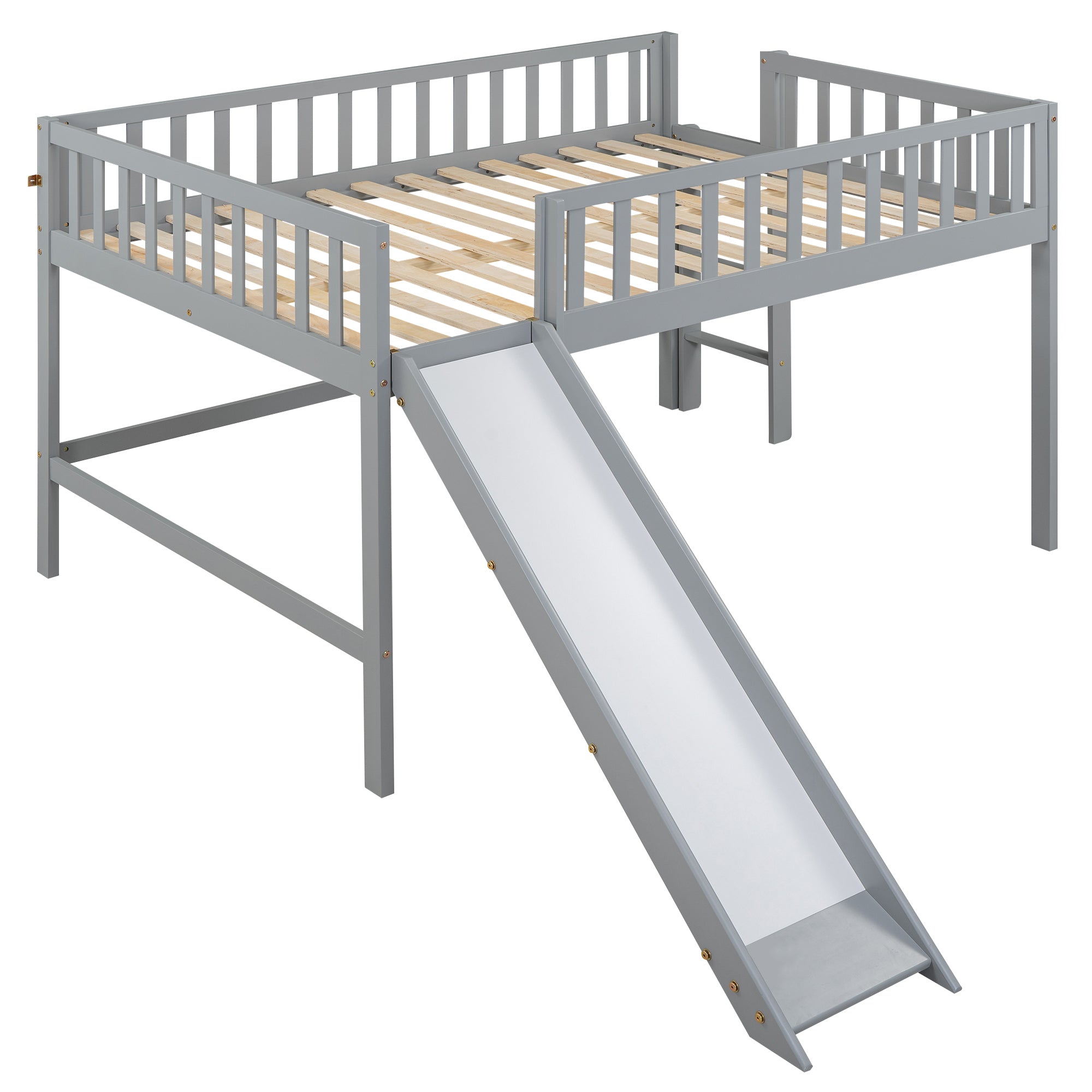 Full Size Low Loft Bed with Ladder and Slide,Gray - Atlantic Fine Furniture Melbourne FL
