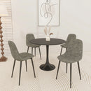 Modern Dining Table Set For 4 With Suede Upholstered Chairs, Round Design - Black / Gray