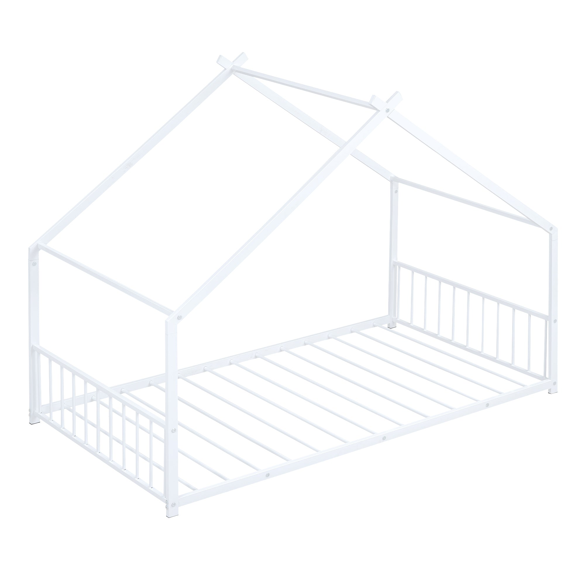 Twin Size Metal House Bed, White