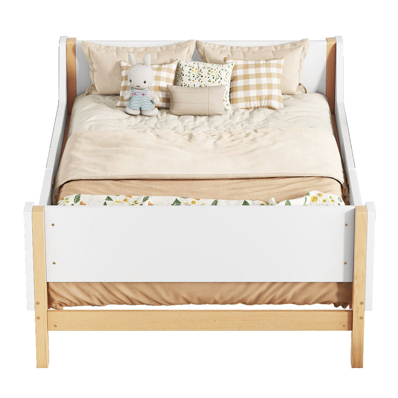 Bed With Headboard, Footboard, Safeguards, Built-In Bed-End Book Storage Rack