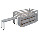 Loft Bed With Retractable Writing Desk And 4 Drawers, With Lateral Portable Desk And Shelves