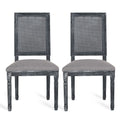 French Country Dining Chair With Rectangular Cane Backrest And Smooth Upholstered Seating