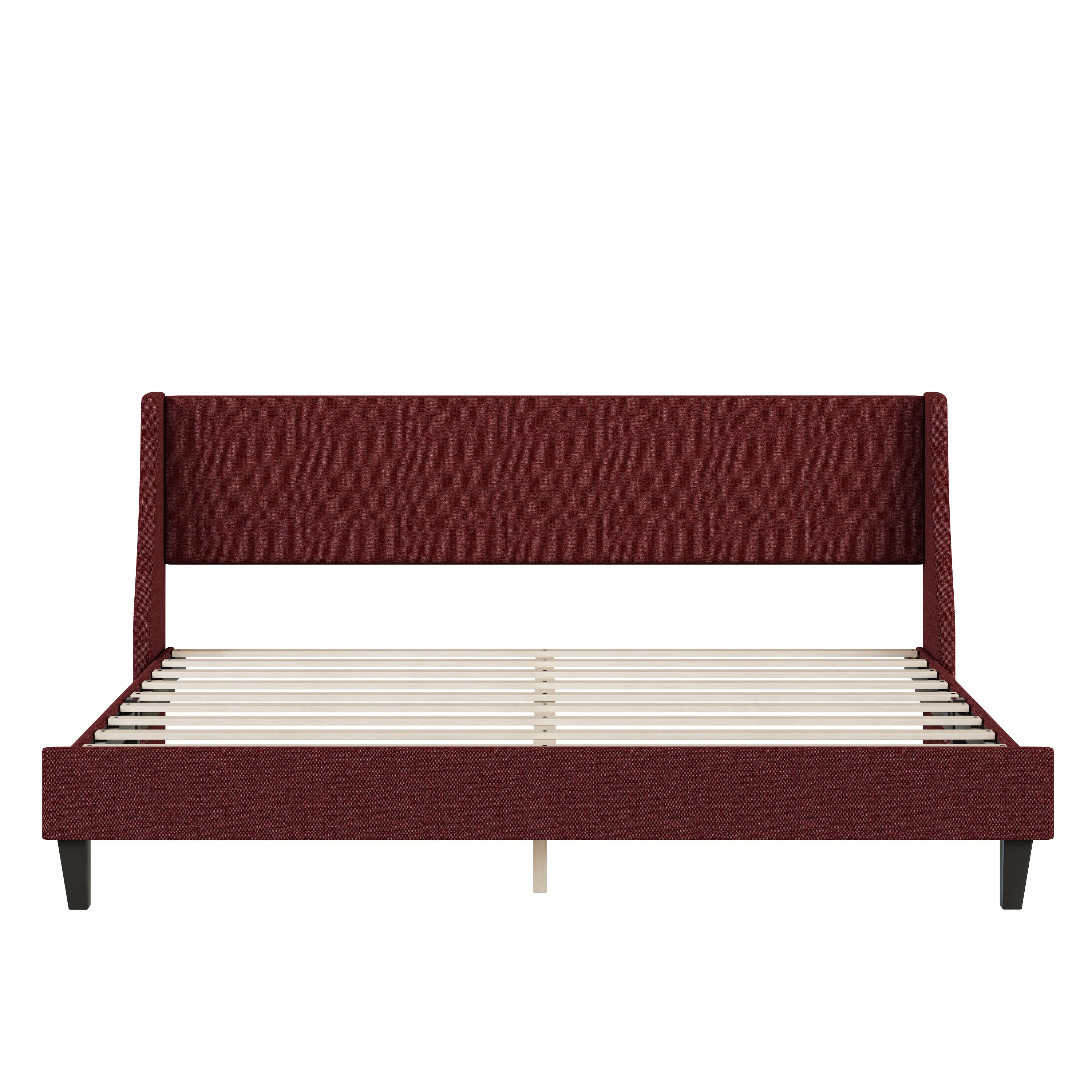 King Size Bed Frame Upholstered Bed Frame Platform ,Non-adjustable Headboard Linen Fabric Headboard Wooden Slats Support/No Box Spring Needed/Easy Assembly/Mattress Foundation, Orange