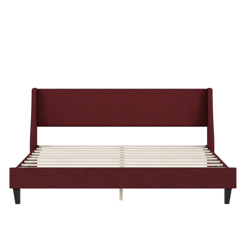 King Size Bed Frame Upholstered Bed Frame Platform ,Non-adjustable Headboard Linen Fabric Headboard Wooden Slats Support/No Box Spring Needed/Easy Assembly/Mattress Foundation, Orange