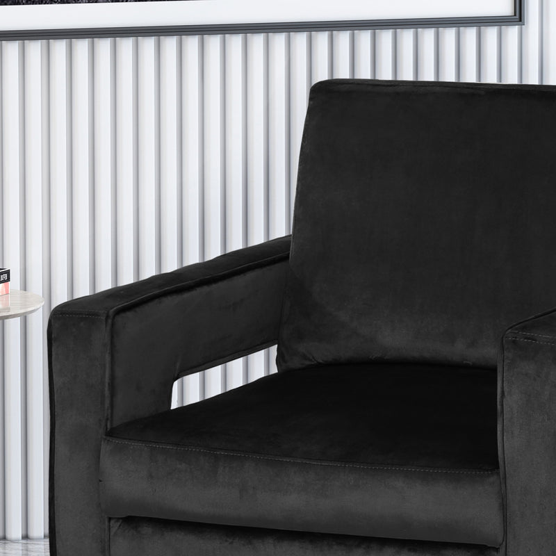 Modern Glam Club Arm Chair With Velvet Upholstery And Stainless Steel Legs - Black