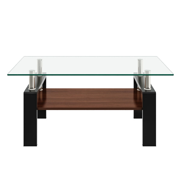 Modern Rectangular Coffee Table With Tempered Glass Top Layer, Table For Living Room - Transparent