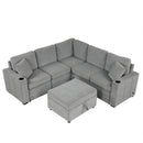 Sectional Sofa Convertible Pull-Out Sofa Bed With A Movable Storage Ottoman For Living Room