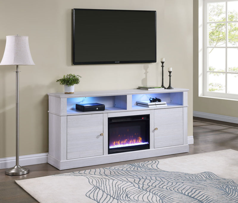 Lucifer - TV Stand Console With Fireplace - White Walnut