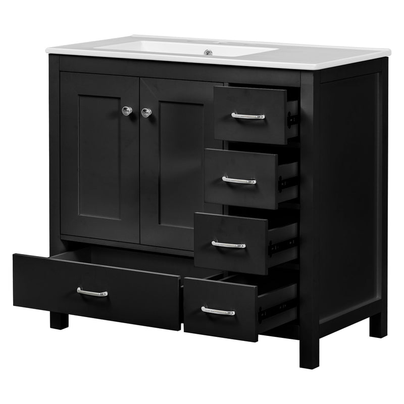 Bathroom Vanity With Ceramic Sink Combo, Abundant Storage Cabinet -2 Soft-Close Doors And 5 Drawers