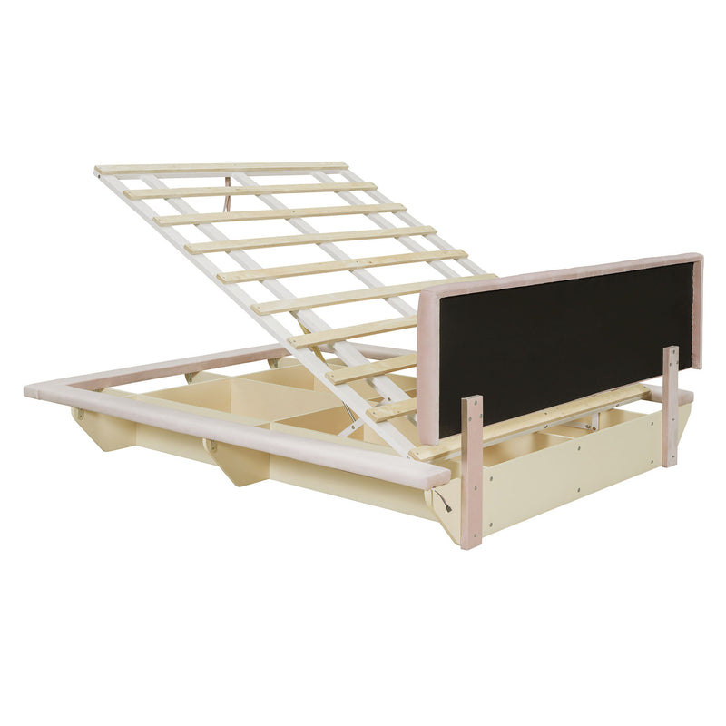 Upholstered Floating Hydrualic Platform Bed With LED Light And USB Port
