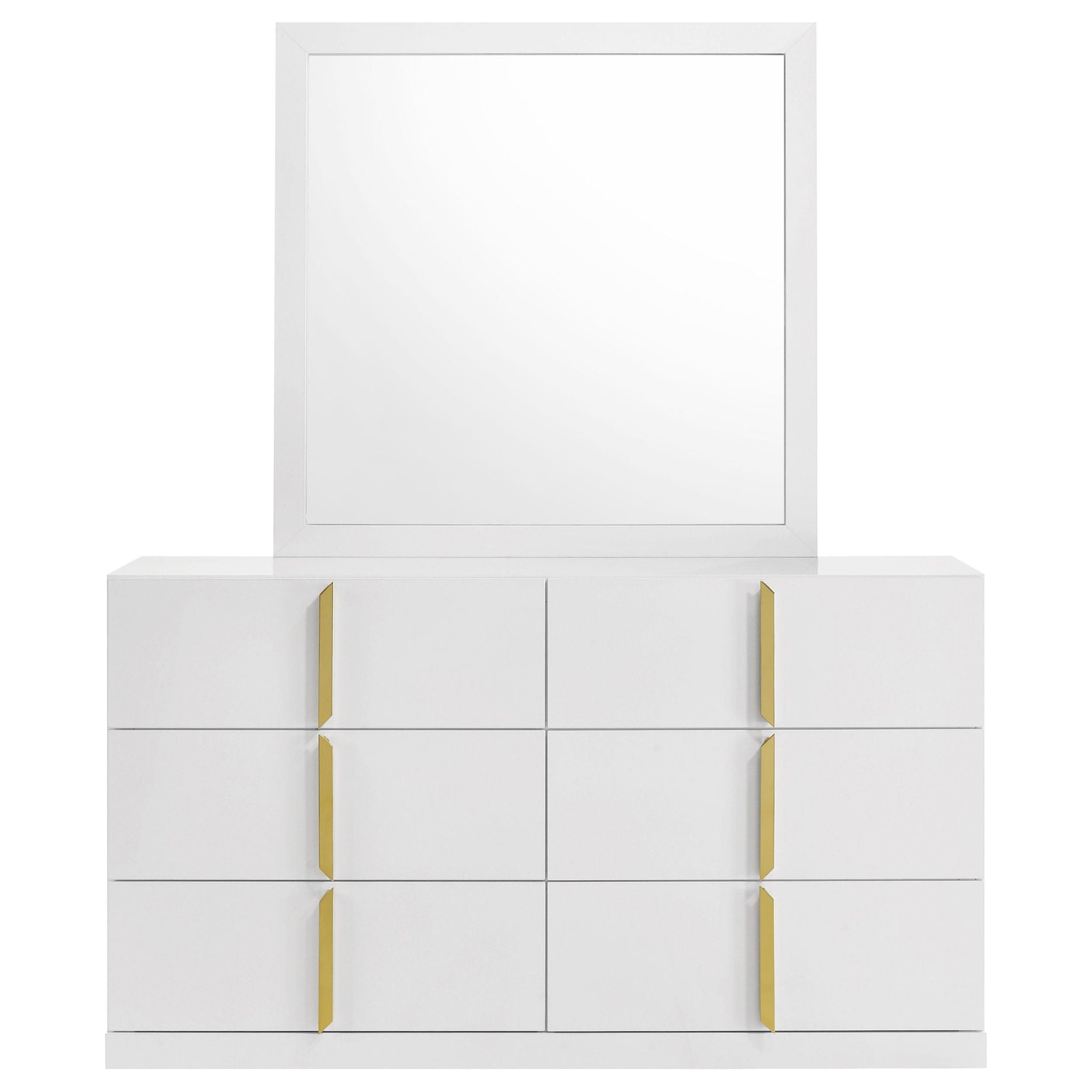 Ines 6-drawer Bedroom Dresser with Mirror White High Gloss