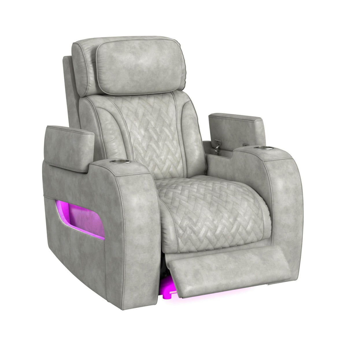 Prime Time P3 Recliner With 7 Colors Led, Cup Holders And Wireless Charger Controller in Leather Gel Light Gray by Elements International, view 8