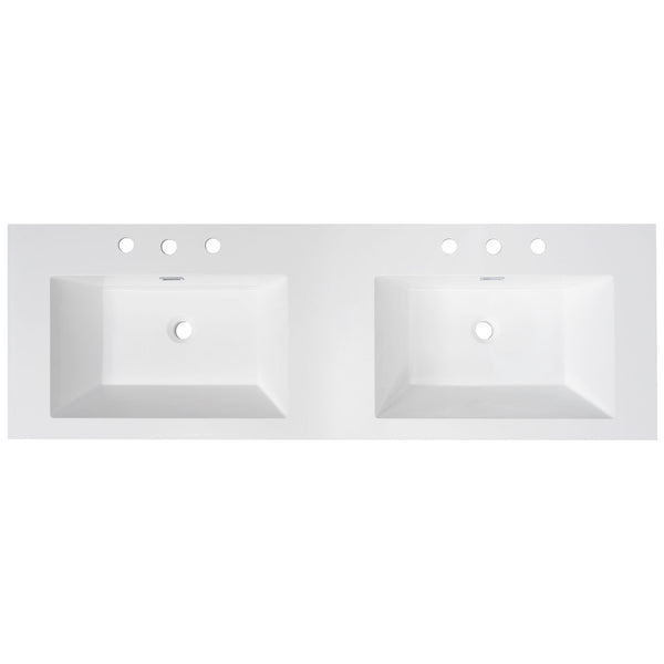 Vanity Top With Undermount Rectangular Double Sinks, Faucet Holes - White