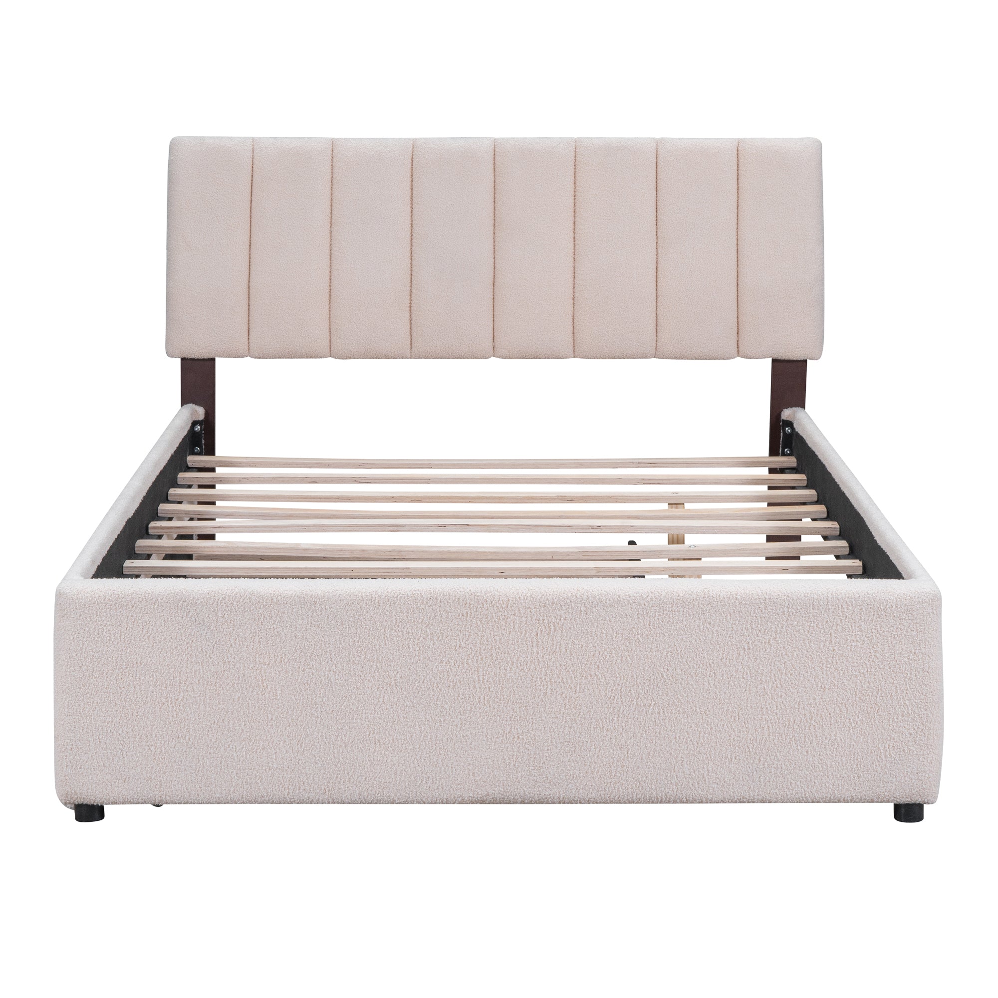 Teddy Fleece Full Size Upholstered Platform Bed with Trundle, Beige - Atlantic Fine Furniture Melbourne FL