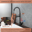 Kitchen Sink Faucet With LED Pull Down Sprayer, Single Handle High Arc Faucet, Dual Spouts, Deck Mount - Matte Black