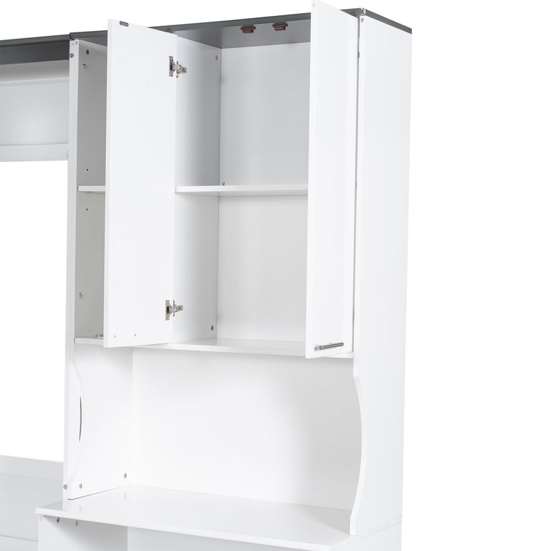 Multi Functional Murphy Bed With Sofa, Desk, And Storage Cabinet, Queen Size - White