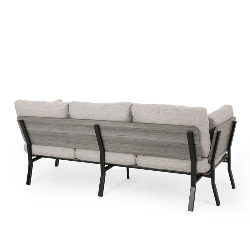 Mid Century Modern 3 Seater Sofa With Pillow Cushions - Light Gray