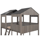 Full Over Full WoodBunk Bed with Roof, Window, Guardrail, Ladder(Antique Gray)( old sku: LT000031AAE )
