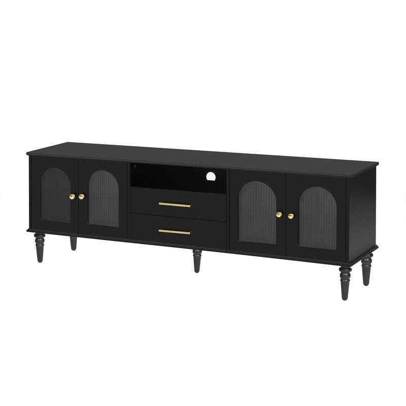 Retro TV Stand With Fluted Glass Doors