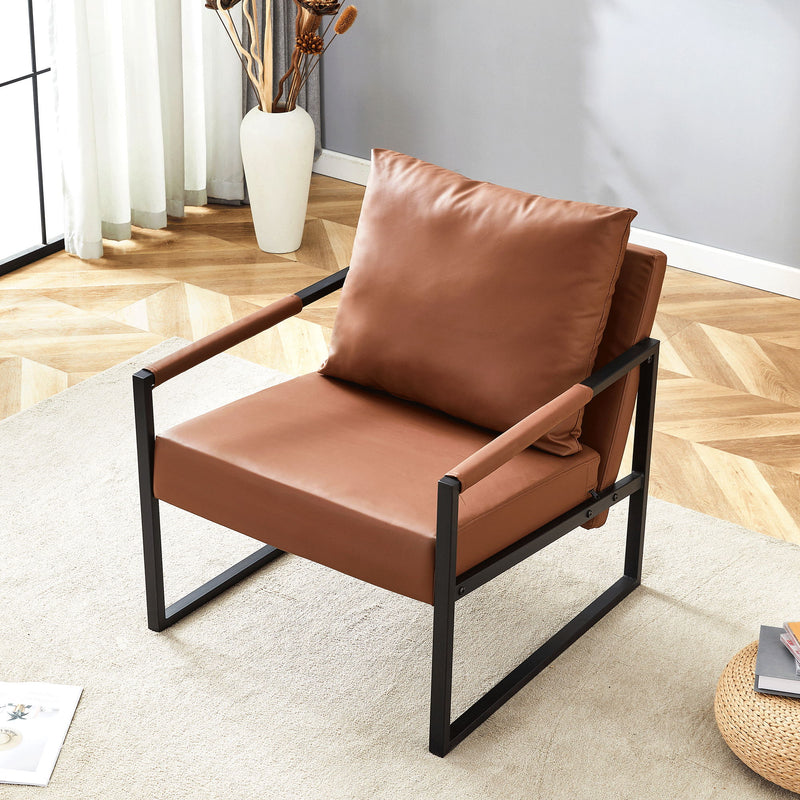 Classic Leather And Metal Frame Sofa, Ergonomically Designed, A Perfect Blend Of Modern And Industrial Styles