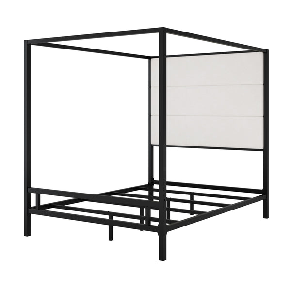 Modern Canopy Bed With Tall Upholstered Headboard