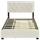 Full Size Velvet Storage Platform Bed, with 2 Big Drawers, T Size Trundle and LED Light, Beige