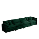 Modern Upholstered 4 Seater Corduroy Fabric Sofa With Arm And Throw Pillows