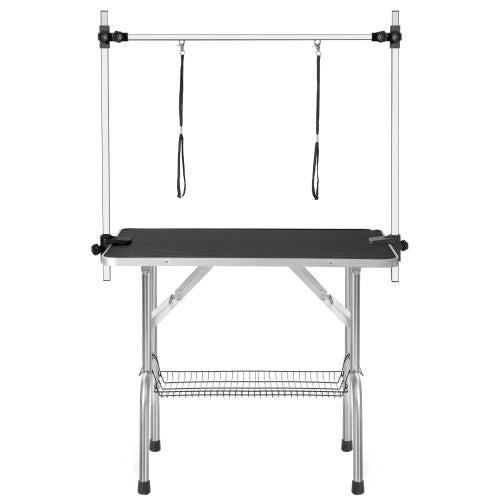 Professional Dog Pet Grooming Table Adjustable Heavy Duty Portable With Arm & Noose & Mesh Tray - Black