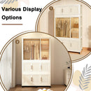 Portable Wardrobe Closet Storage Organizer With 9 Magnetic Doors - Cream White