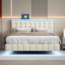 Queen Size Floating Bed Frame with LED Lights and USB Charging,Modern Upholstered Platform LED Bed Frame,Beige