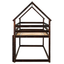 Twin over Twin Loft Bed with Roof Design, Safety Guardrail, Ladder, Espresso