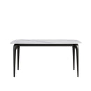 63" Modern Artificial Stone White Curved Black Metal Leg Dining Table, 6 People - White