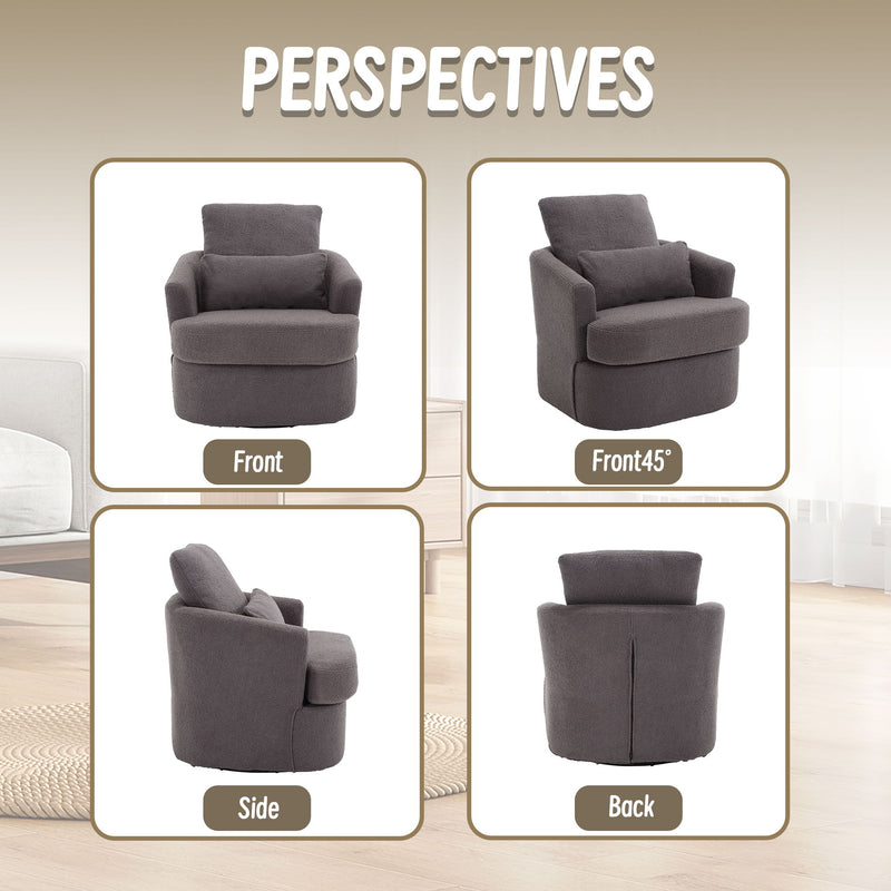 Modern Barrel Comfy Round Accent Sofa Chair, 360 Degree Swivel
