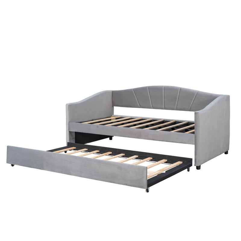 Upholstered Daybed Sofa Bed With Trundle Bed And Wood Slat