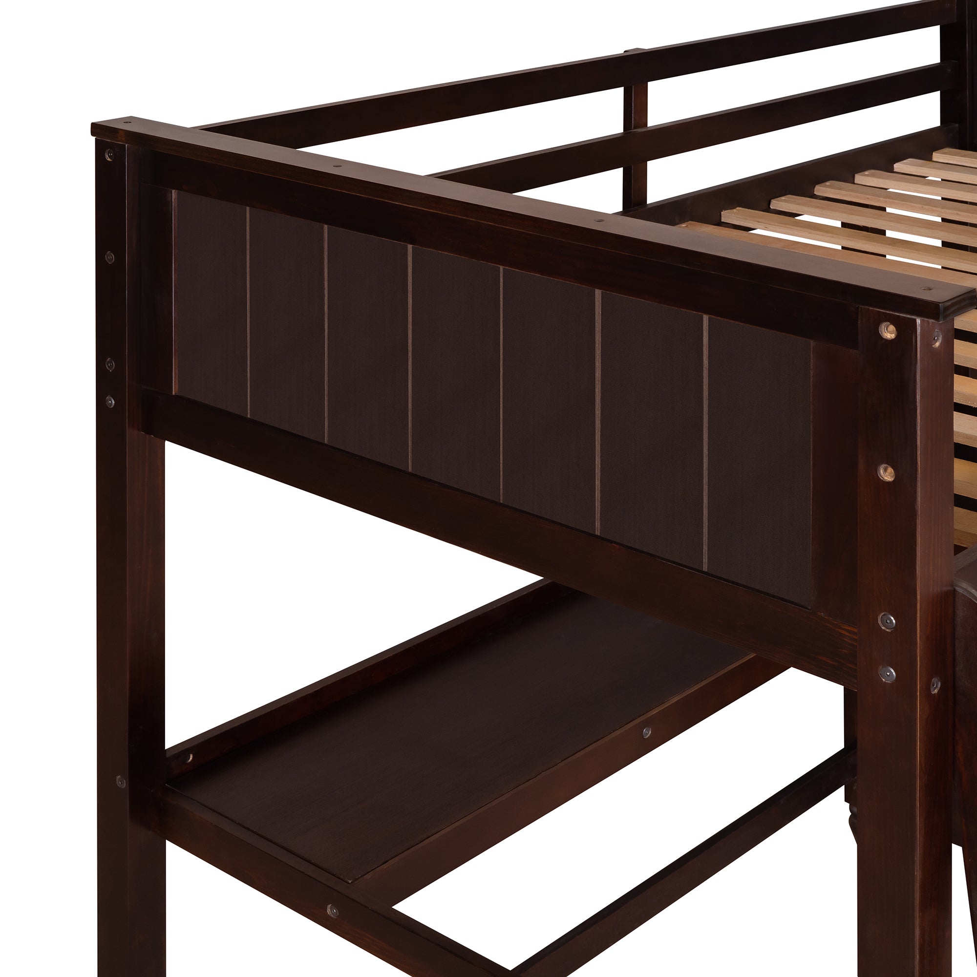 Twin size Loft Bed with Drawers and Desk, Wooden Loft Bed with Shelves - Espresso(OLD SKU: LT001530AAP) - Atlantic Fine Furniture Melbourne FL