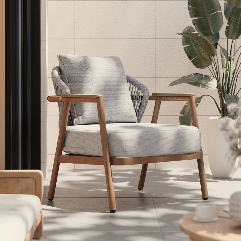 Orla - Outdoor Rope Club Chair, Cushion (Set of 1) - Teak / Taupe