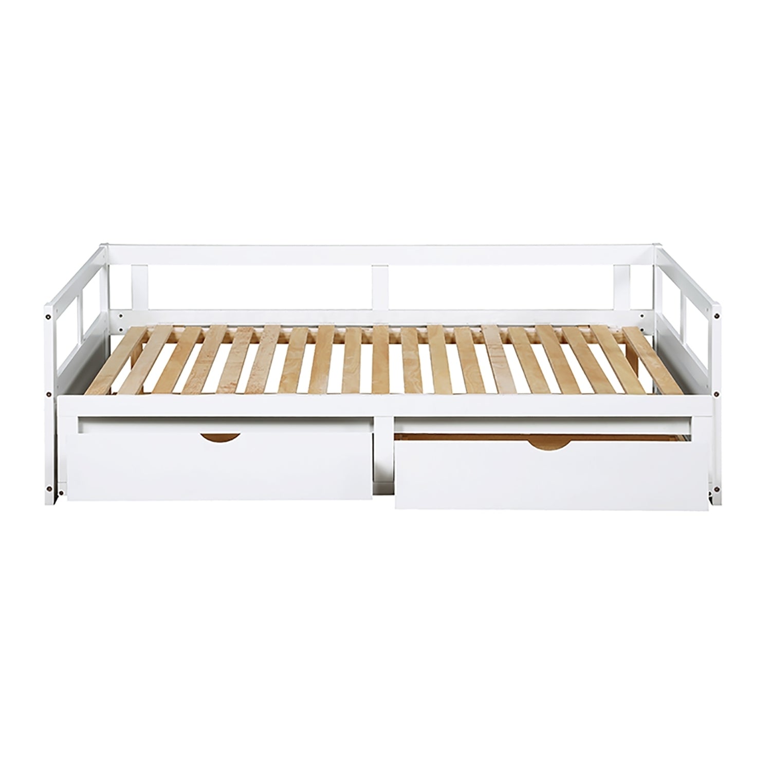 Wooden Daybed with Trundle Bed and Two Storage Drawers , Extendable Bed Daybed,Sofa Bed for Bedroom Living Room,White
