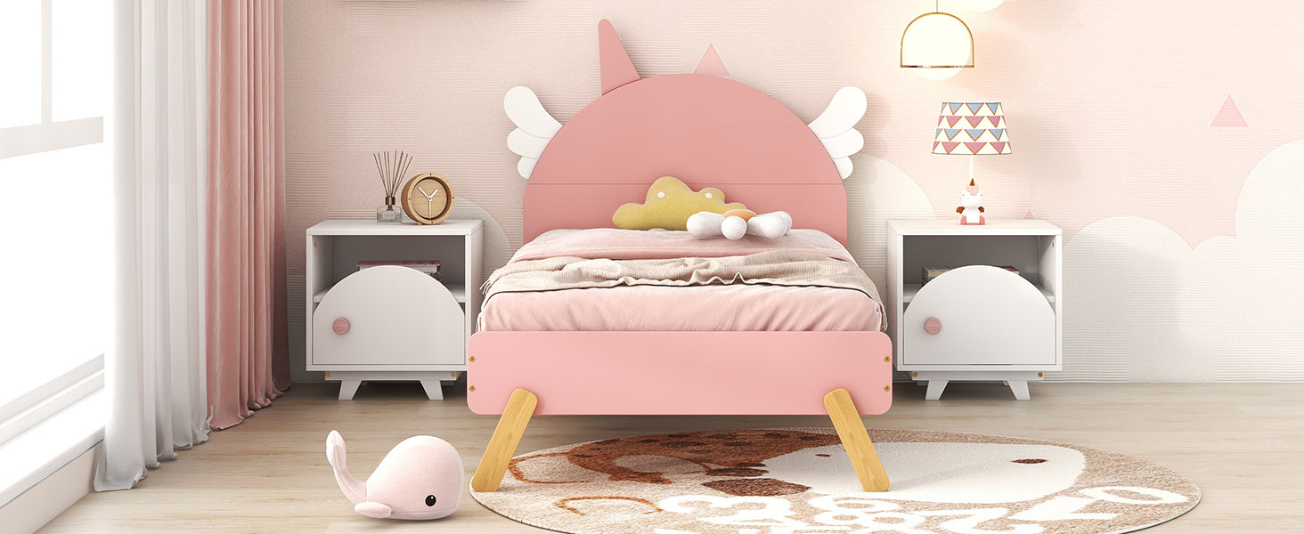 Wooden Cute Bed With Unicorn Shape Headboard,Twin Size Platform Bed,Pink - Atlantic Fine Furniture Melbourne FL