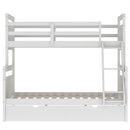 Twin over Full Bunk Bed with Ladder, Two Storage Drawers, Safety Guardrail, White