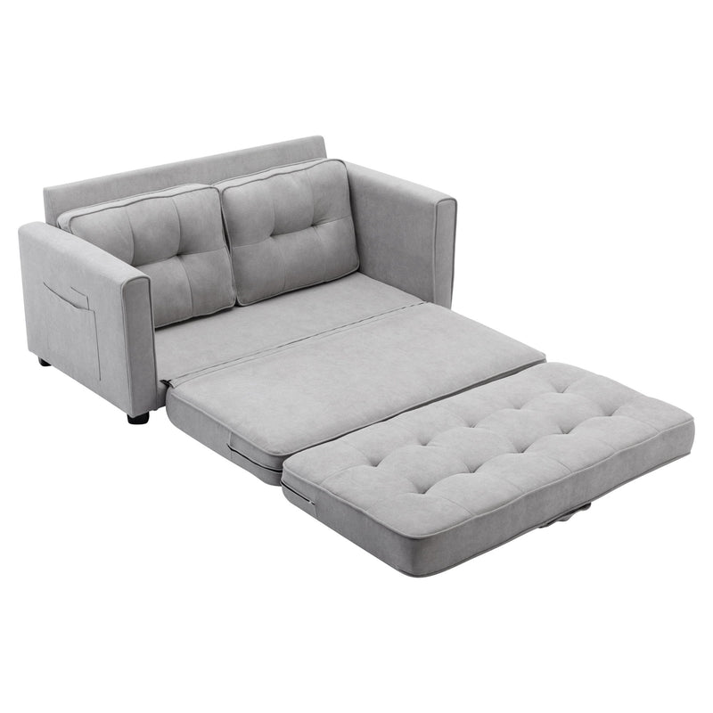 Loveseat Sofa With Pull-Out Bed Modern Upholstered Couch With Side Pocket For Living Room Office