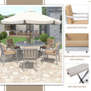 6 Person Outdoor Wooden Dining Set With Umbrella Hole And Removable Cushions For Patio - Gray